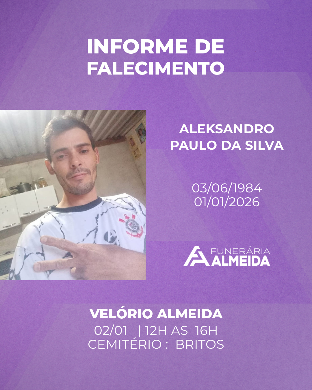 COMUNICAMOS O FALECIMENTO DO SR. ALEKSANDRO PAULO DA SILVA