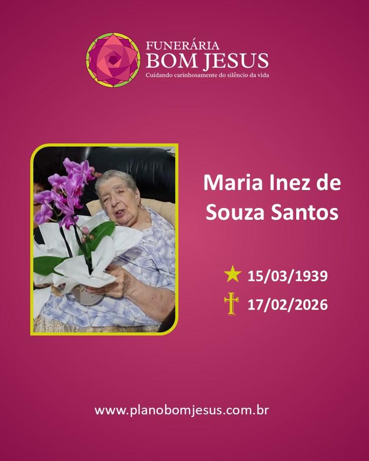 A Funerária Bom Jesus comunica o falecimento da Sra. MARIA INEZ DE SOUZA SANTOS