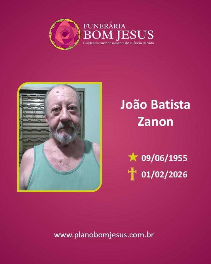 A Funerária Bom Jesus comunica o falecimento do Sr. JOÃO BATISTA ZANON