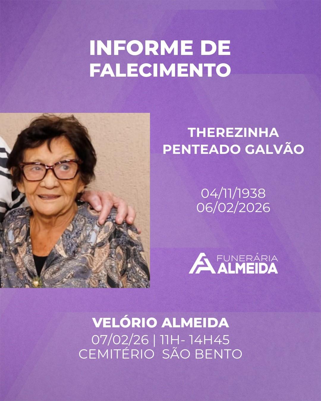 Comunicamos o falecimento da SRA. THEREZINHA PENTEADO GALVÃO