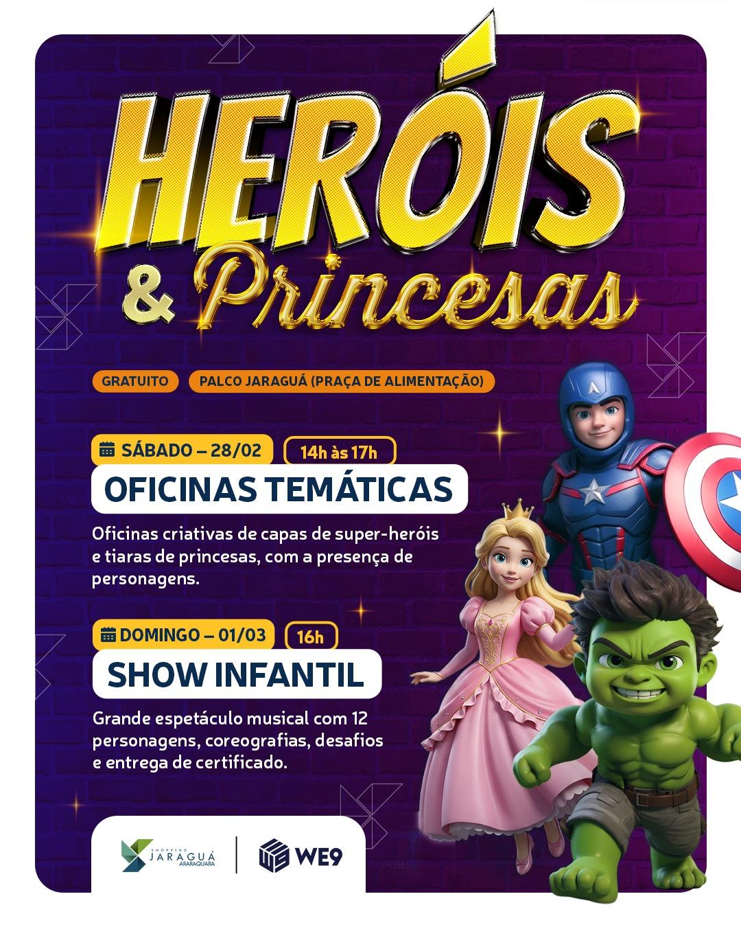 Heróis e Princesas Invadem o Jaraguá com Oficinas e Show Infantil gratuito