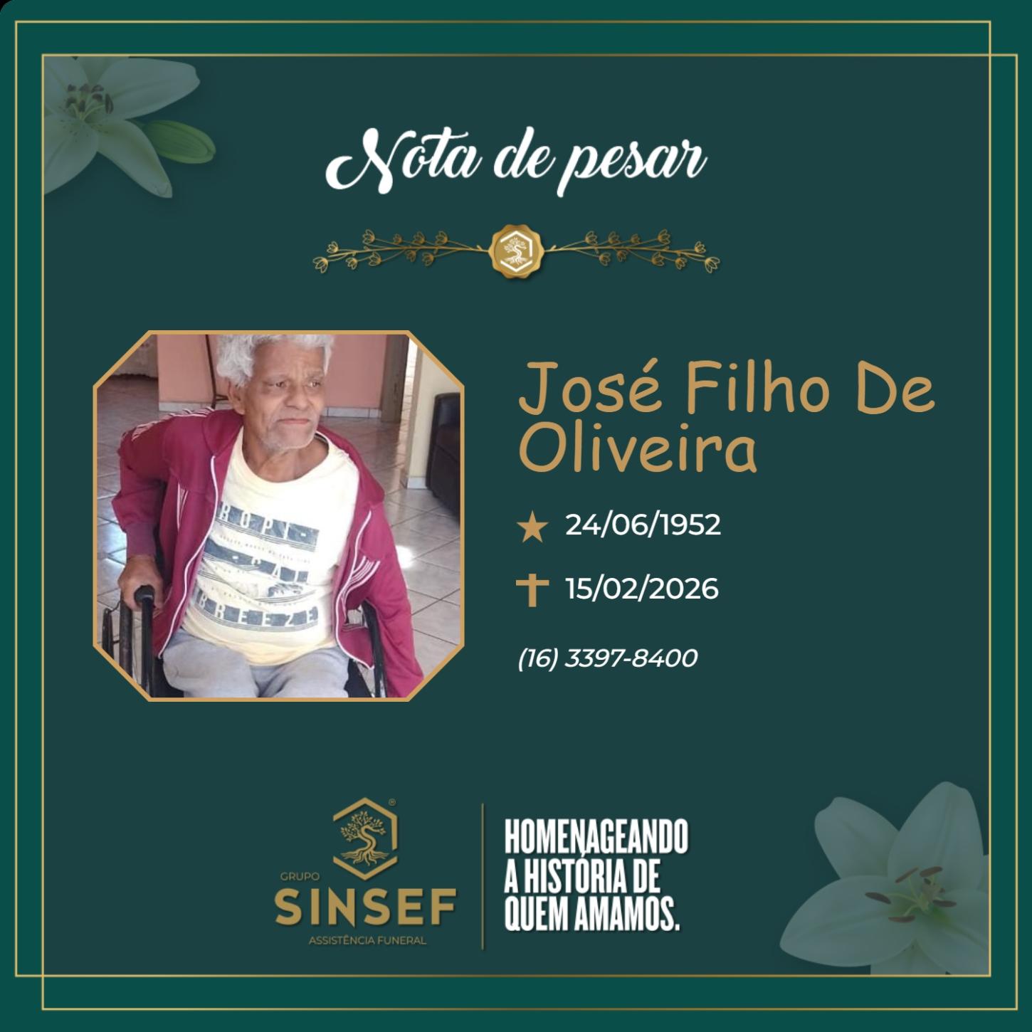 O Grupo Sinsef se despede do Sr. José Filho de Oliveira