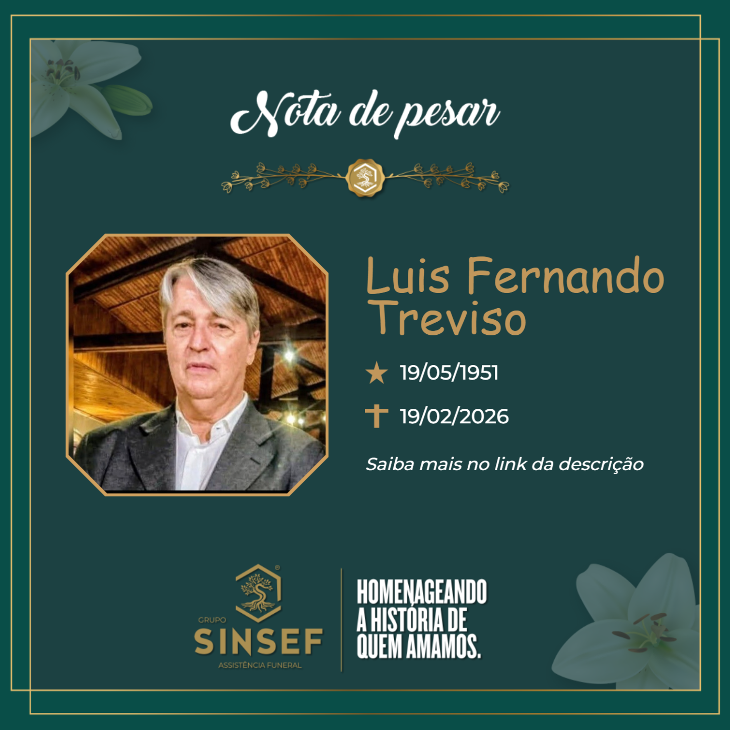 O Grupo Sinsef se despede do Sr. Luís Fernando Treviso