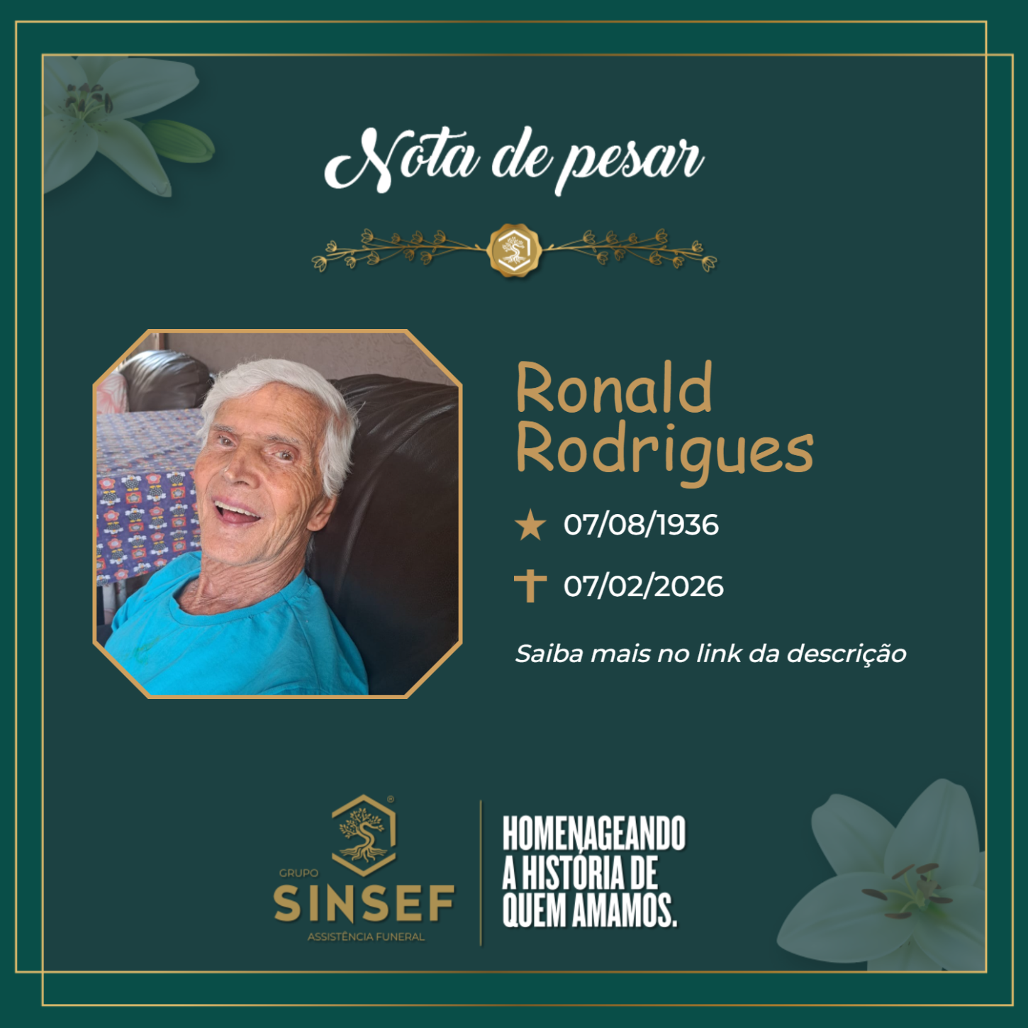 O Grupo Sinsef se despede do Sr. Ronald Rodrigues