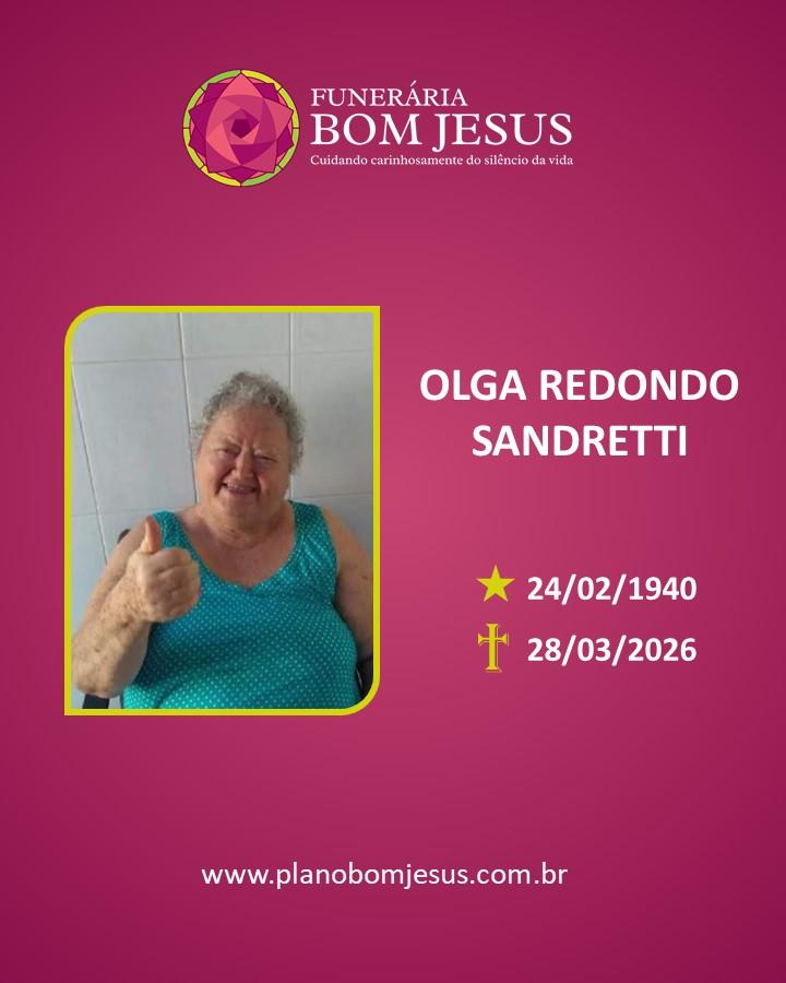A Funerária Bom Jesus comunica o falecimento da Sra. OLGA REDONDO SANDRETTI 