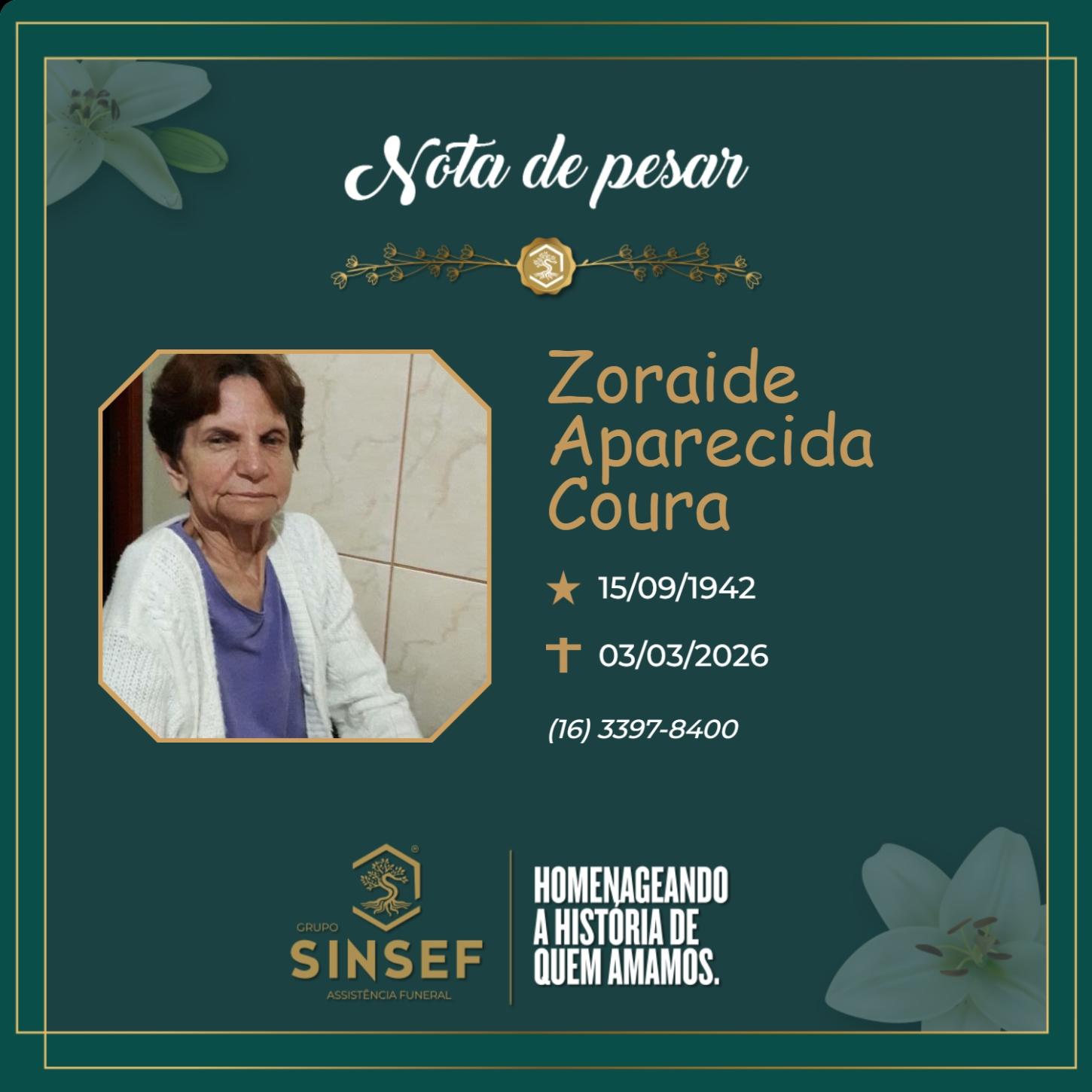 O Grupo Sinsef se despede da Sra. Zoraide Aparecida Coura