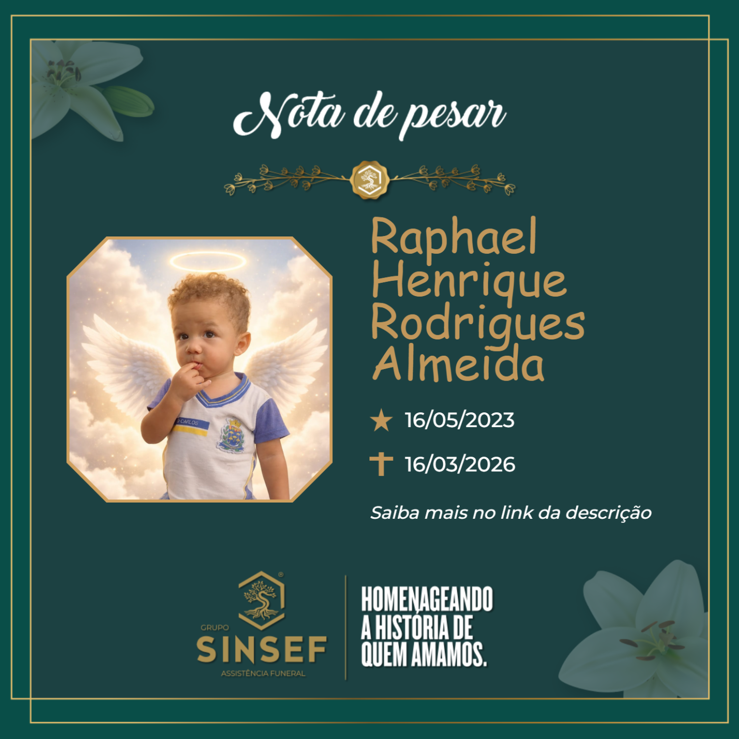 O Grupo Sinsef se despede de Raphael Henrique Rodrigues Almeida