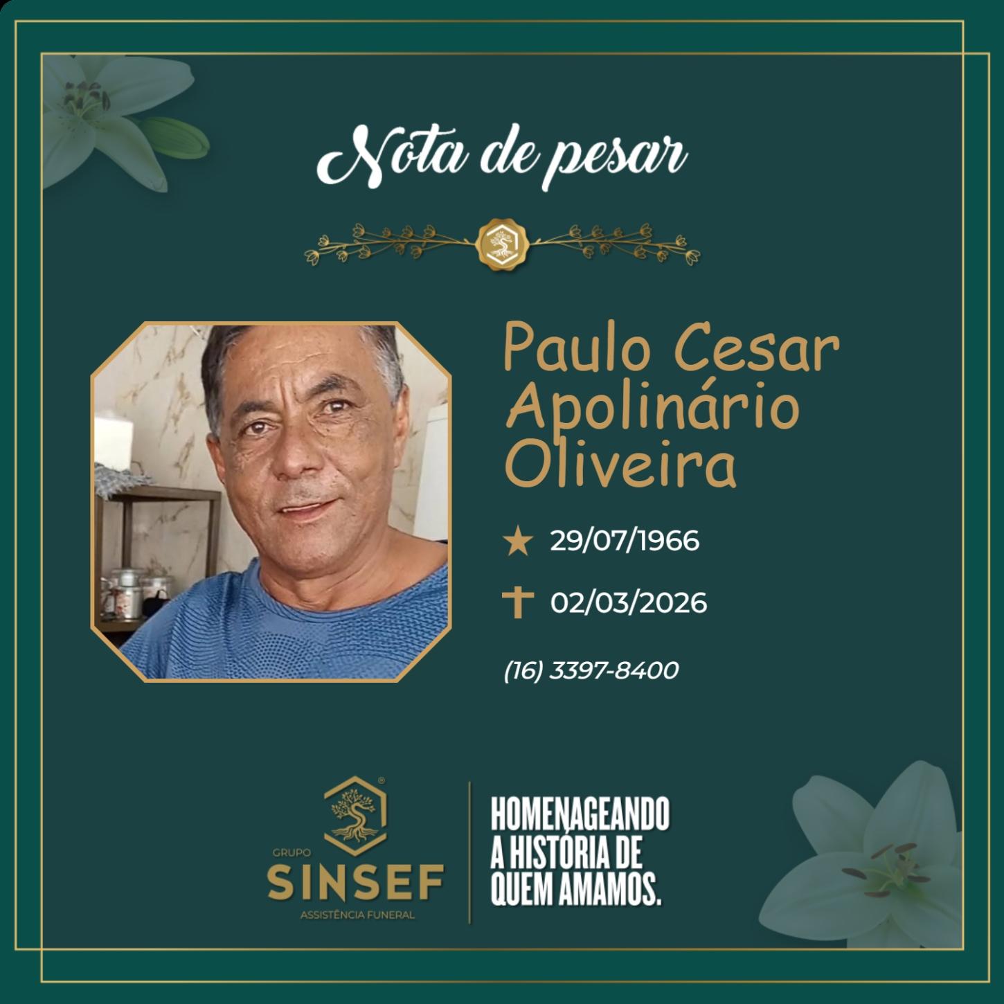 O Grupo Sinsef se despede do Sr. Paulo Cesar Apolinário Oliveira