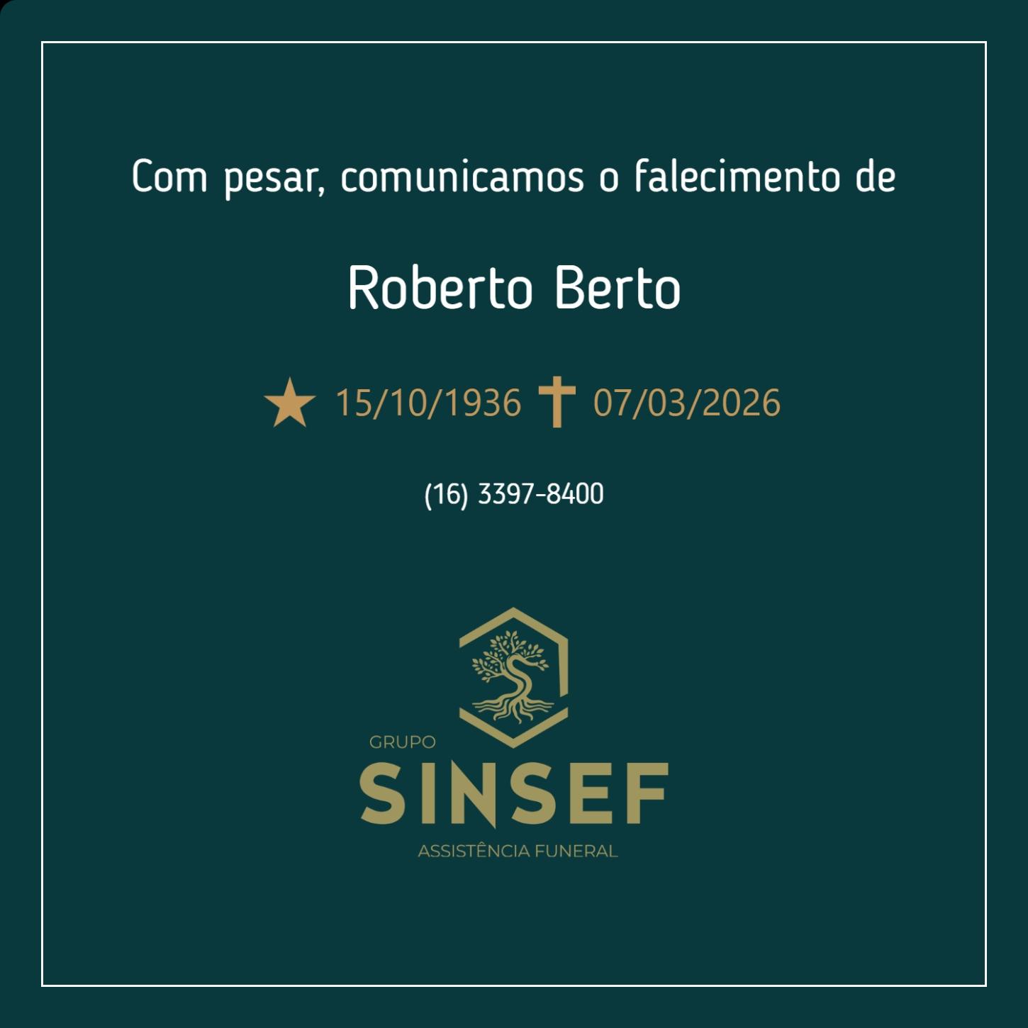 O Grupo Sinsef se despede do Sr. Roberto Berto