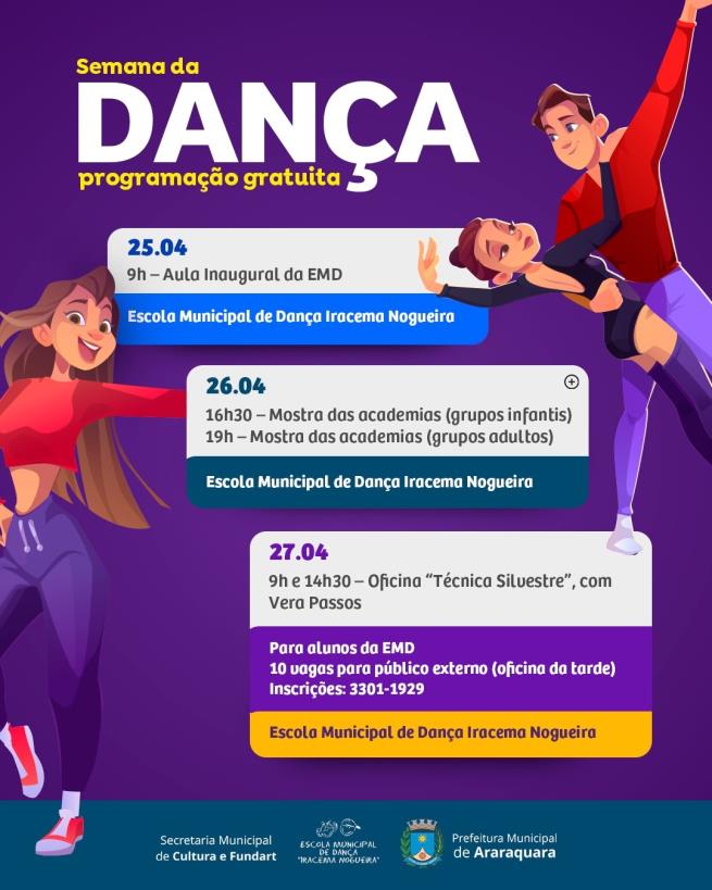 EMD inicia celebrações do dia da dança com aula inaugural neste sábado (25)