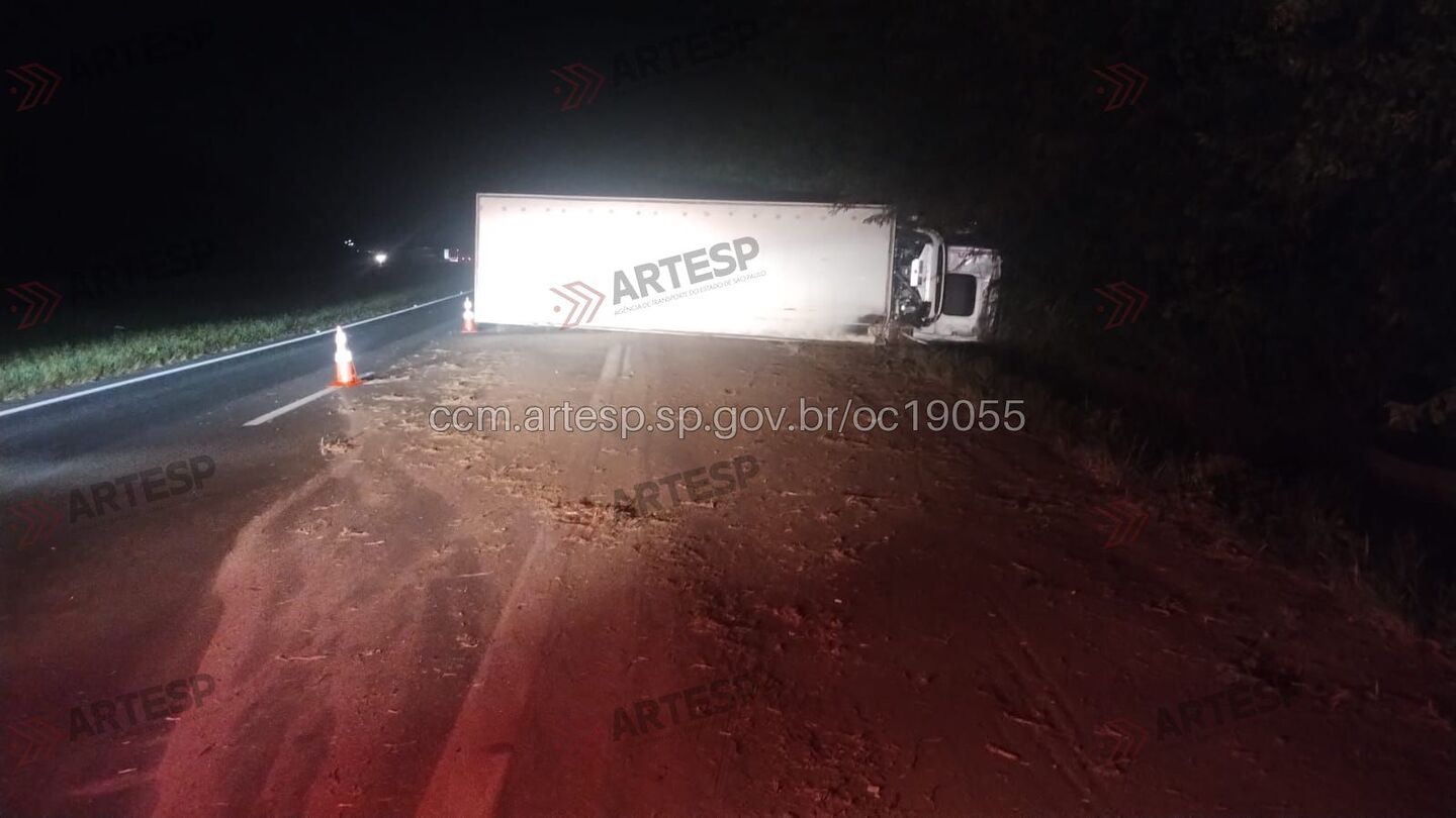 Motorista embriagado se feriu após caminhão tombar na Washington Luís