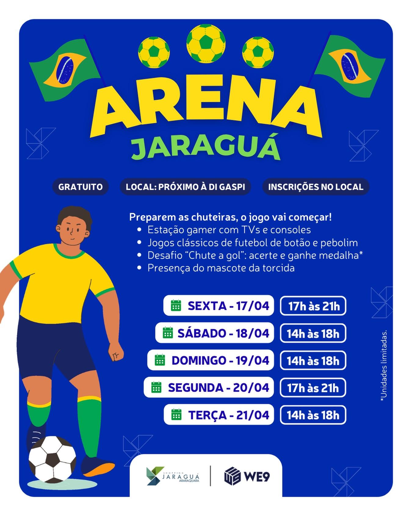 Futebol, jogos e desafios: Arena Jaraguá é atração no Shopping Jaraguá Araraquara