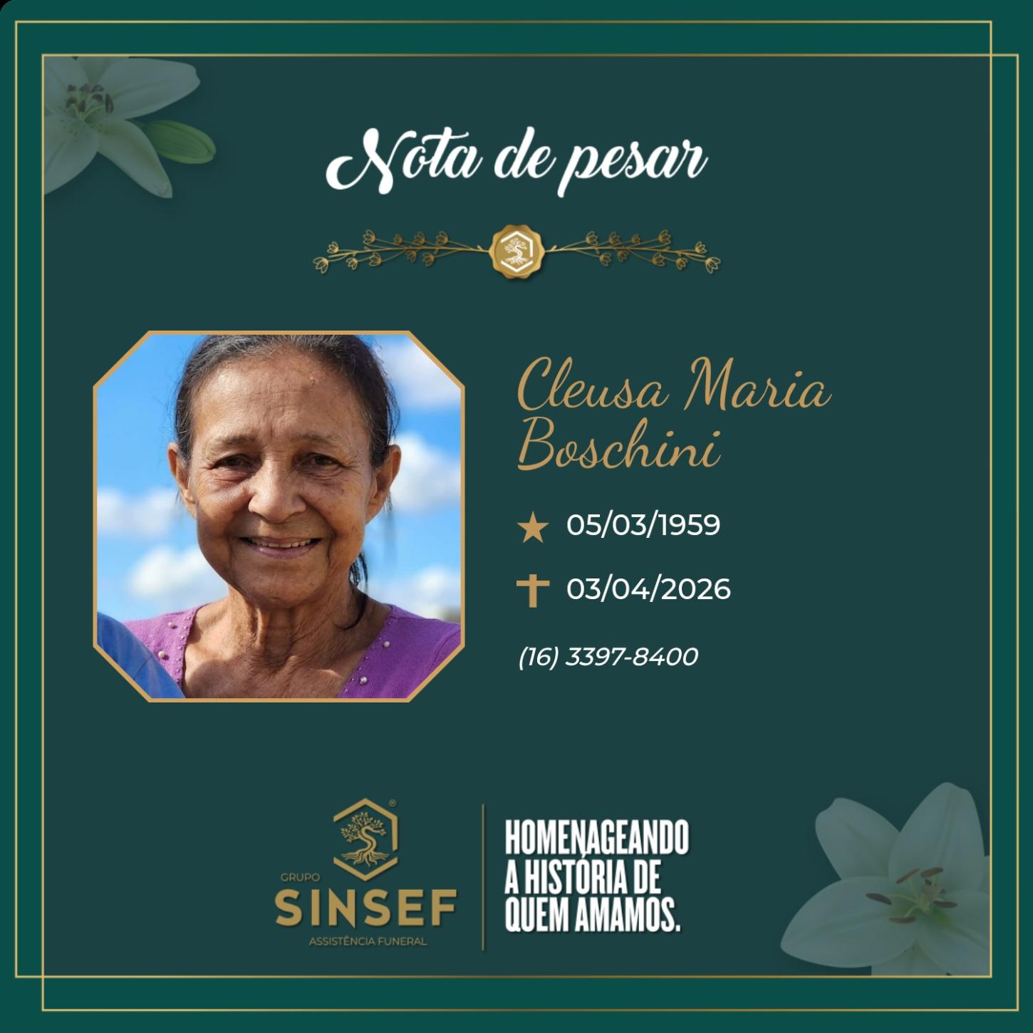 O Grupo Sinsef se despede da Sra. Cleusa Maria Boschini 