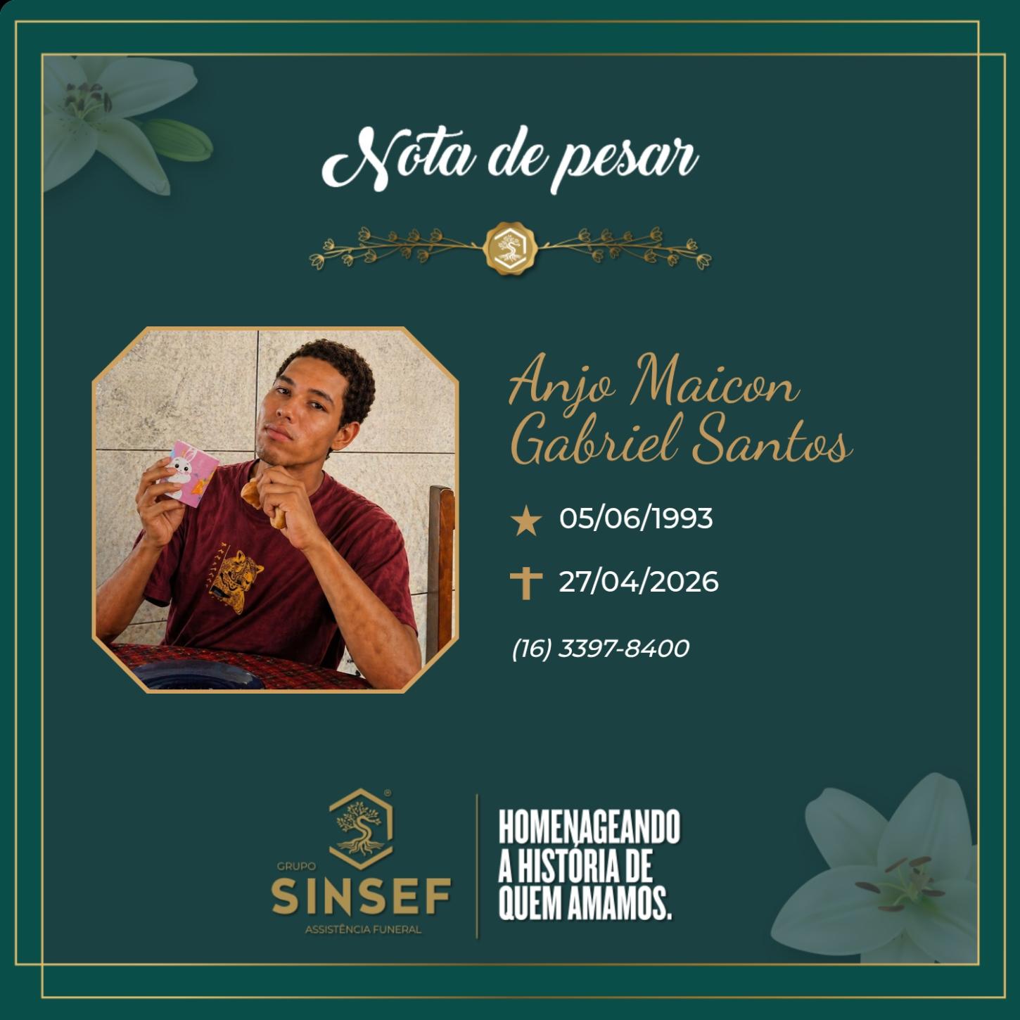 O Grupo Sinsef se despede de Maicon Gabriel Santos 