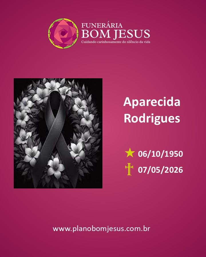A Funerária Bom Jesus em parceria com a Funerária Ferreira comunica o falecimento da Sra. Aparecida Rodrigues