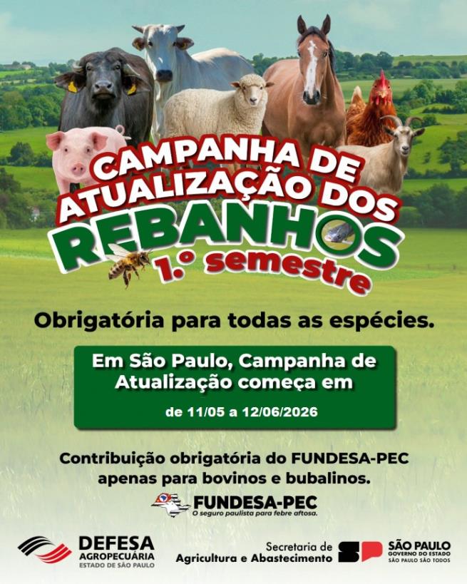Produtores rurais devem atualizar rebanhos em São Paulo para evitar bloqueio da GTA