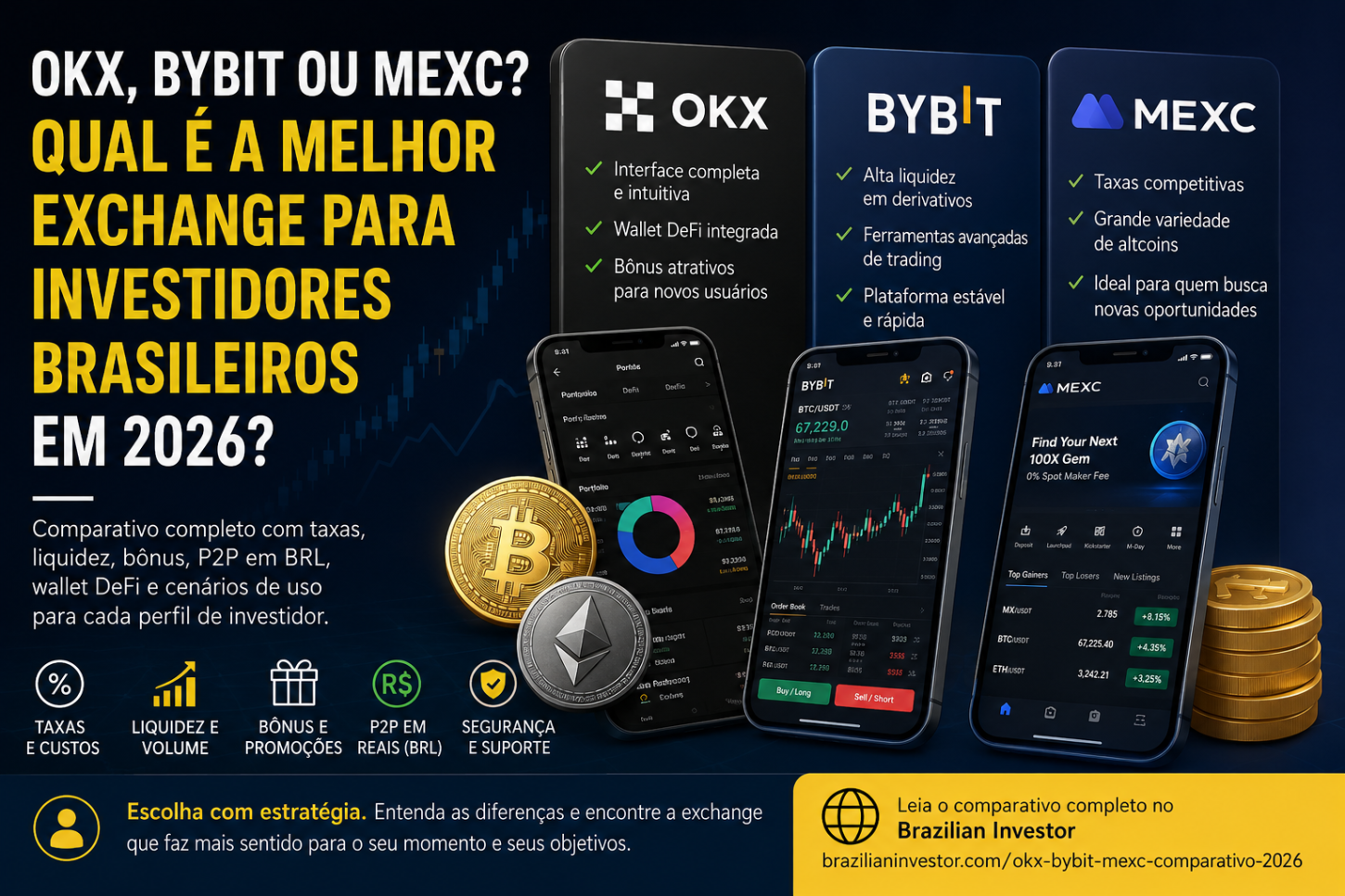 Comparativo de exchanges ajuda brasileiros a escolher entre OKX, Bybit e MEXC em 2026