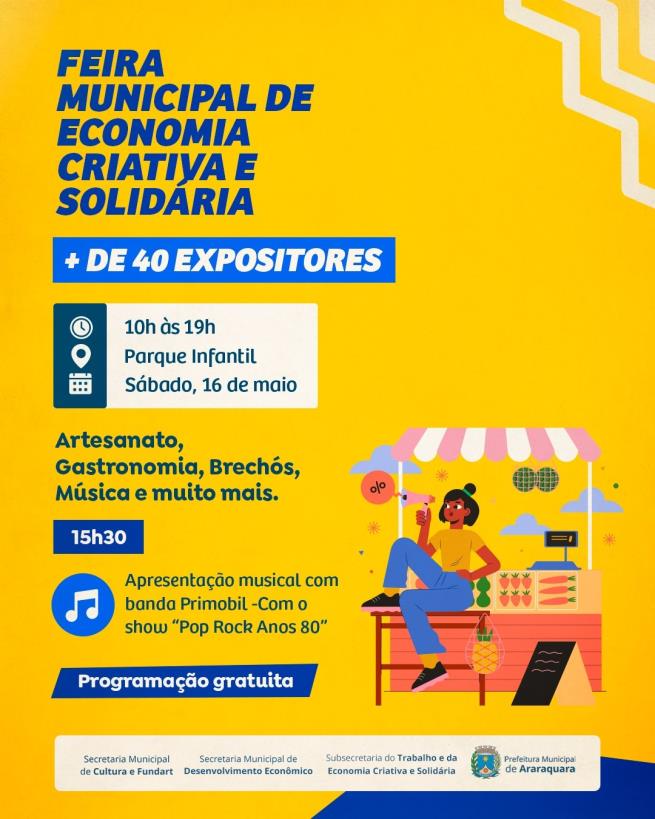Feira Municipal de Economia Criativa e Solidária ocorre no Parque Infantil neste sábado