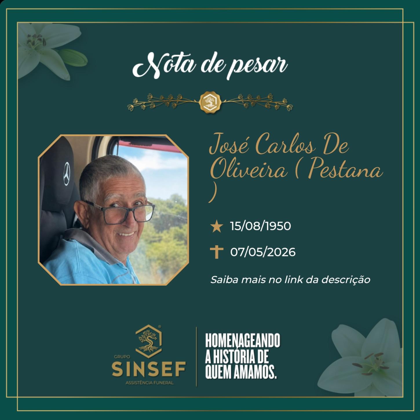 O Grupo Sinsef comunica o falecimento de José Carlos de Oliveira 