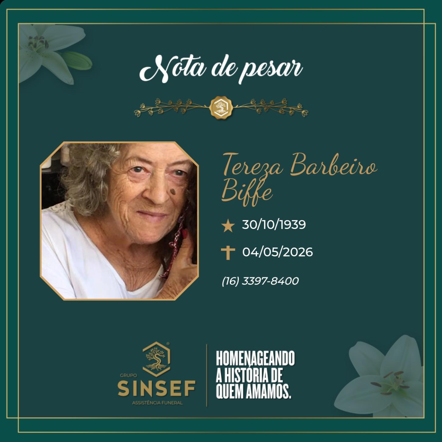 O Grupo Sínsef se despede da Sra. Tereza Barbeiro Biffe 