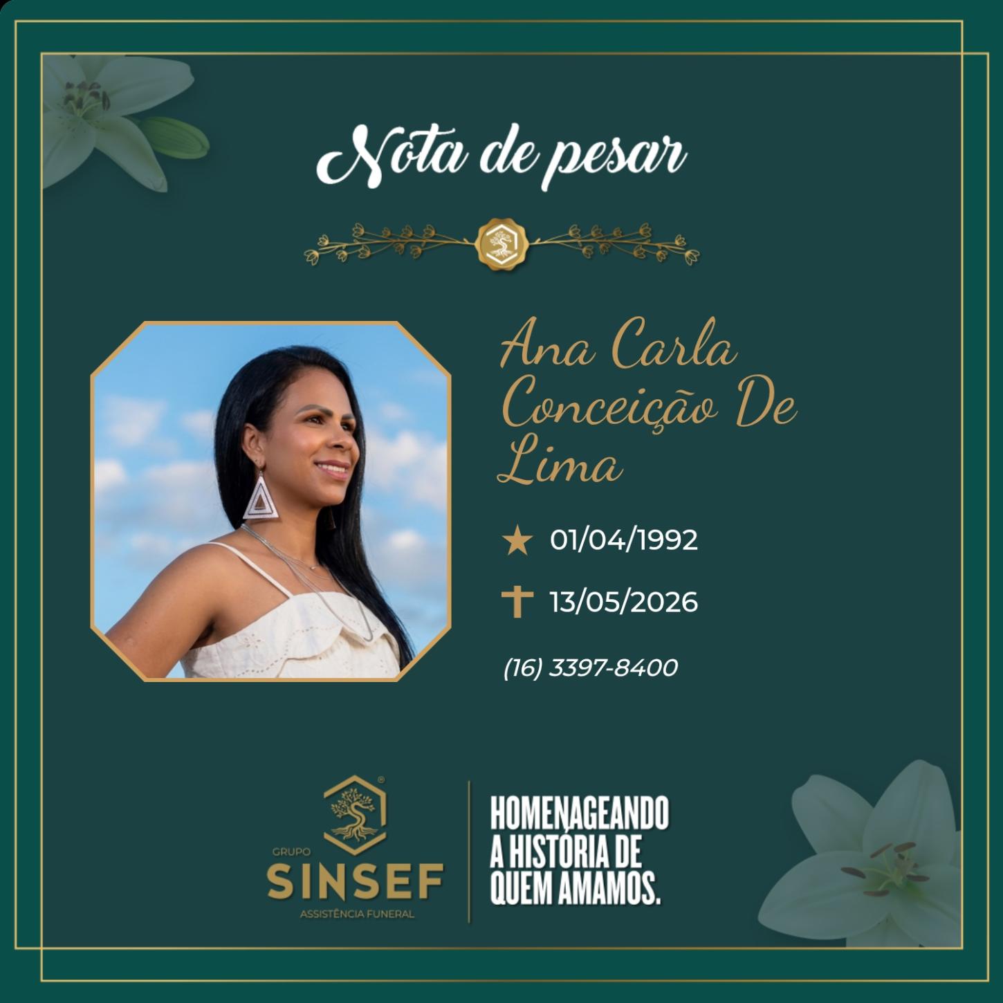 O Grupo Sinsef se despede de Ana Carla Conceição de Lima 