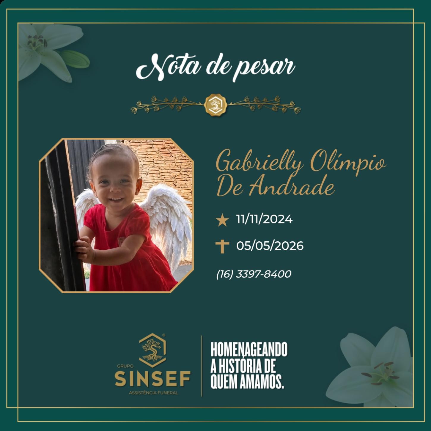O Grupo Sinsef se despede de Gabrielly Olímpio de Andrade 