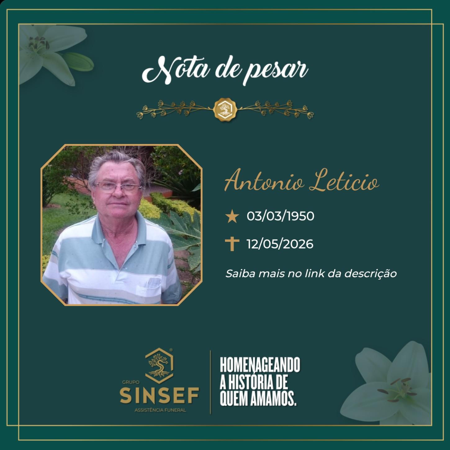 O Grupo Sinsef se despede do Sr. Antonio Leticio 