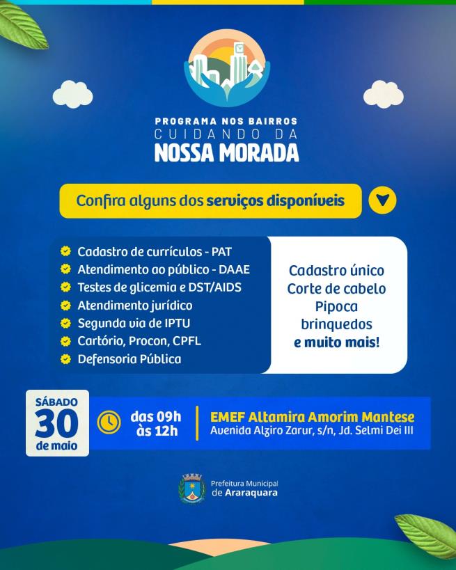 Programa nos bairros leva serviços da Prefeitura ao Jd. Selmi Dei III neste sábado
