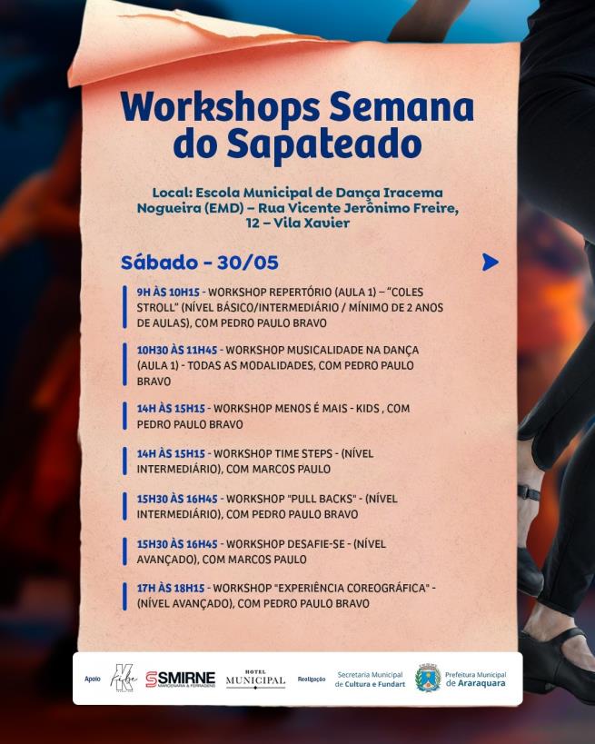 Semana do Sapateado de Araraquara oferece workshops gratuitos com nomes renomados