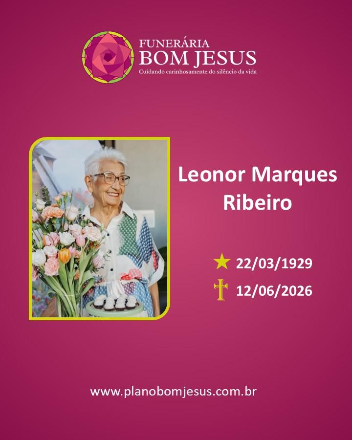 A Funerária Bom Jesus comunica o falecimento da Sra. Leonor Marques Ribeiro.