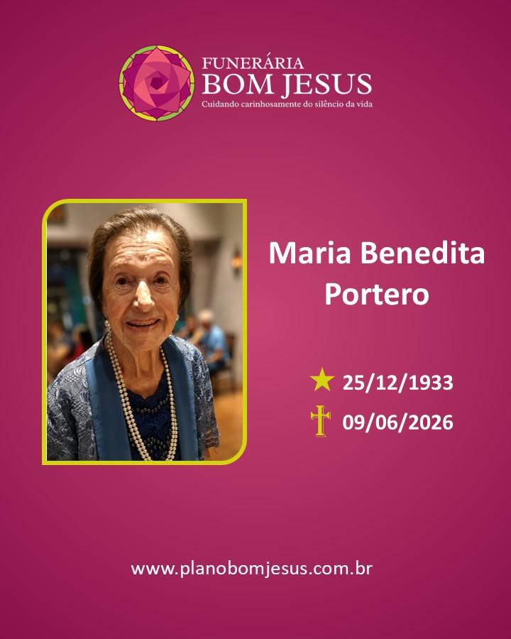 A Funerária Bom Jesus comunica o falecimento da Sra. Maria Benedita Portero.