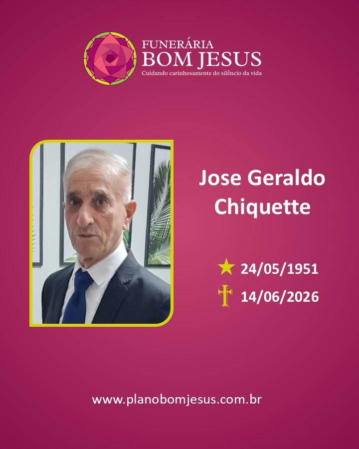 A Funerária Bom Jesus comunica o falecimento do Sr. Jose Geraldo Chiquette.