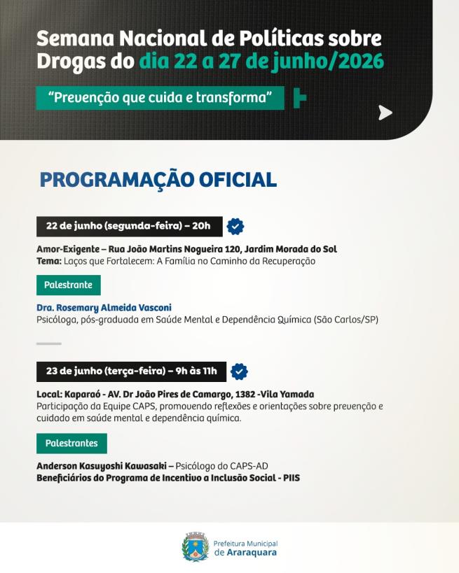 Araraquara promove semana de prevenção ao uso de drogas