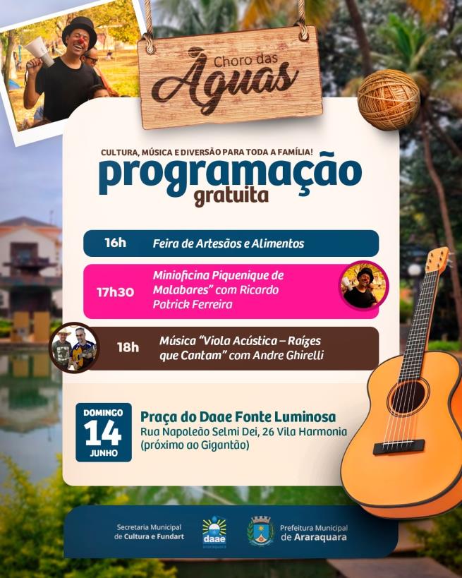 Choro das Águas: feira, malabares e viola prometem tarde cultural gratuita