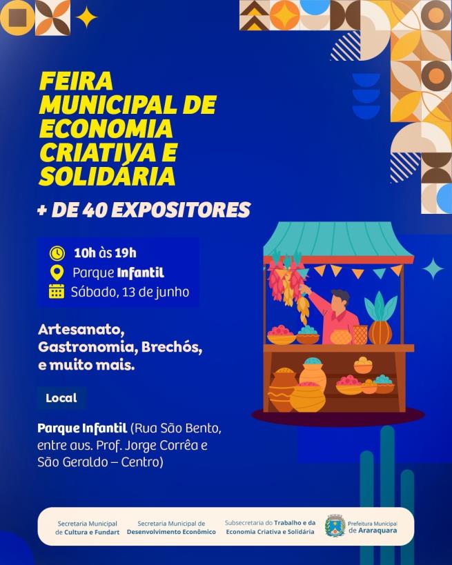 Feira de Economia Criativa e Solidária em Araraquara terá 50 expositores no Parque Infantil