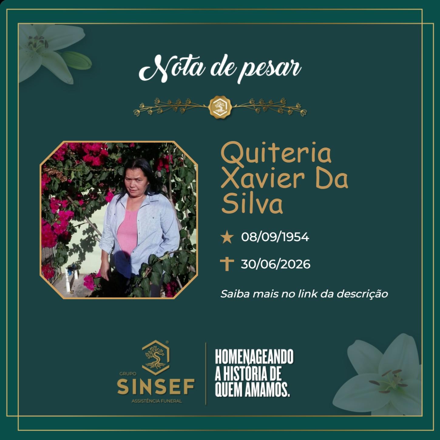 O grupo Sinsef se despede da Sra. Quitéria Xavier da Silva