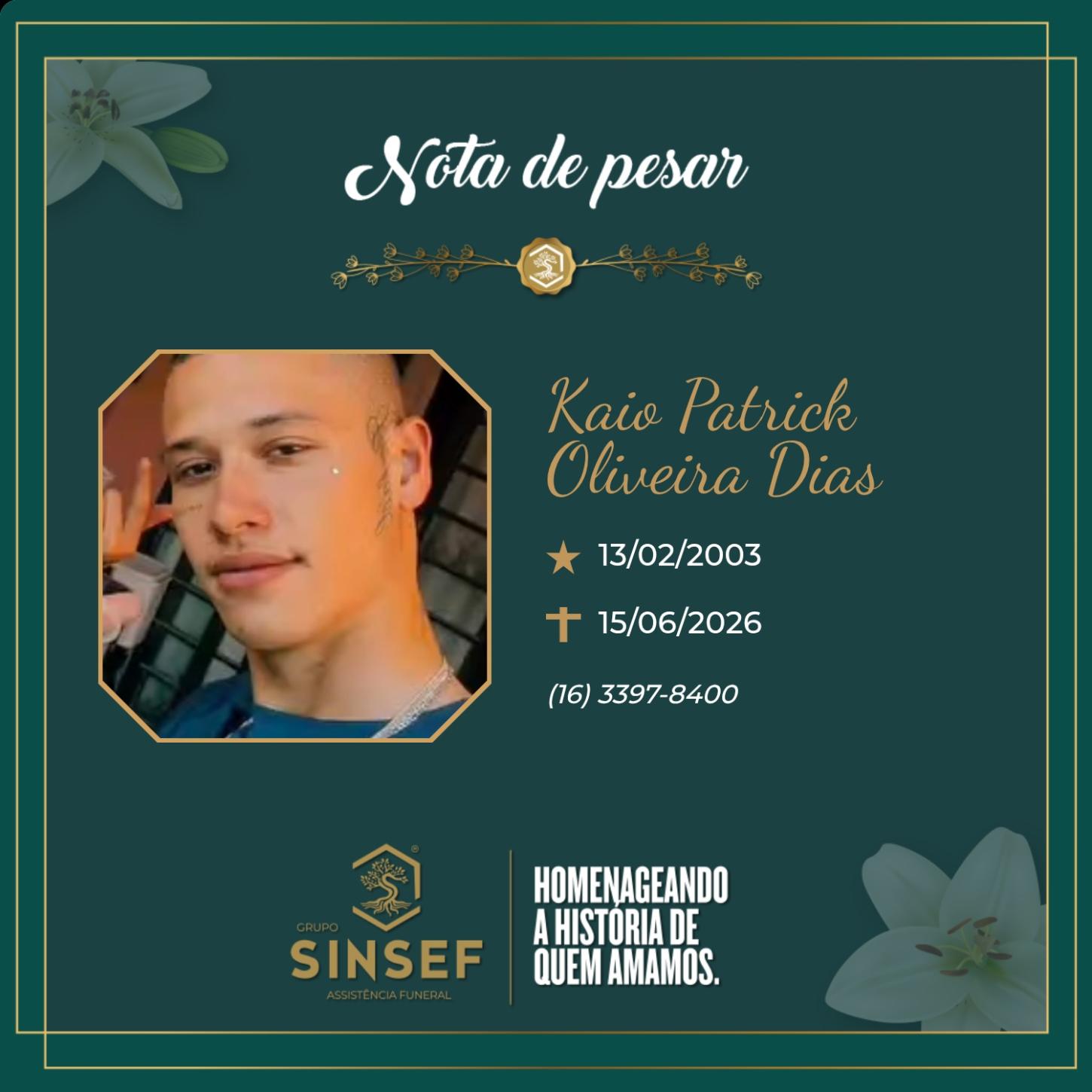 O Grupo Sinsef se despede de Kaio Patrick Oliveira Dias 