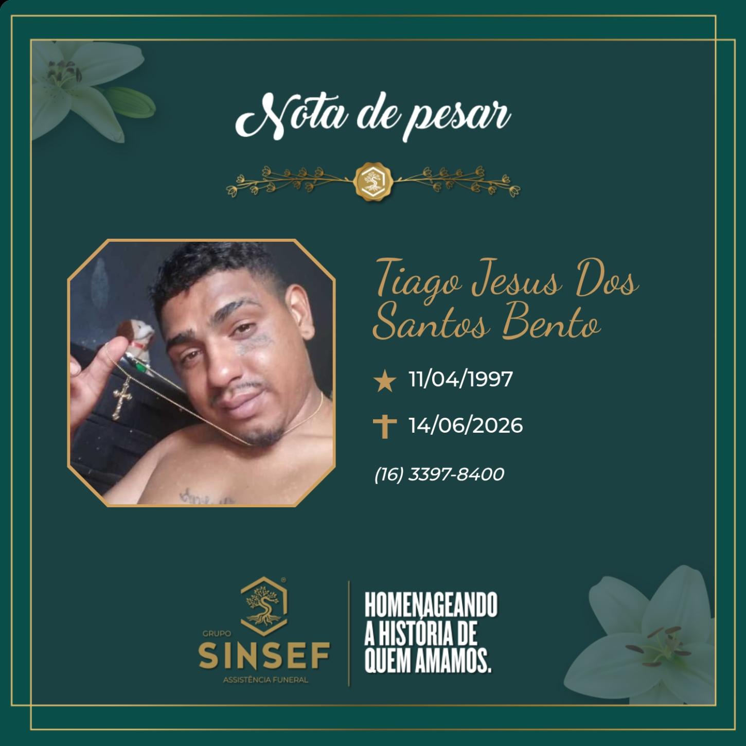 O Grupo Sinsef se despede de Tiago Jesus dos Santos Bento 