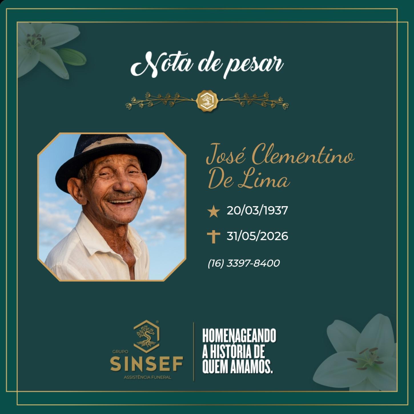 O Grupo Sinsef se despede do Sr. José Clementino de Lima 