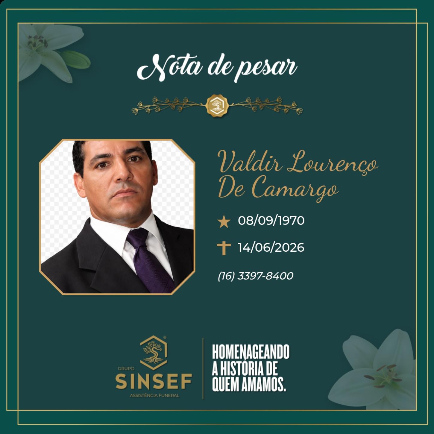 O Grupo Sinsef se despede do Sr. Valdir Lourenço de Camargo 