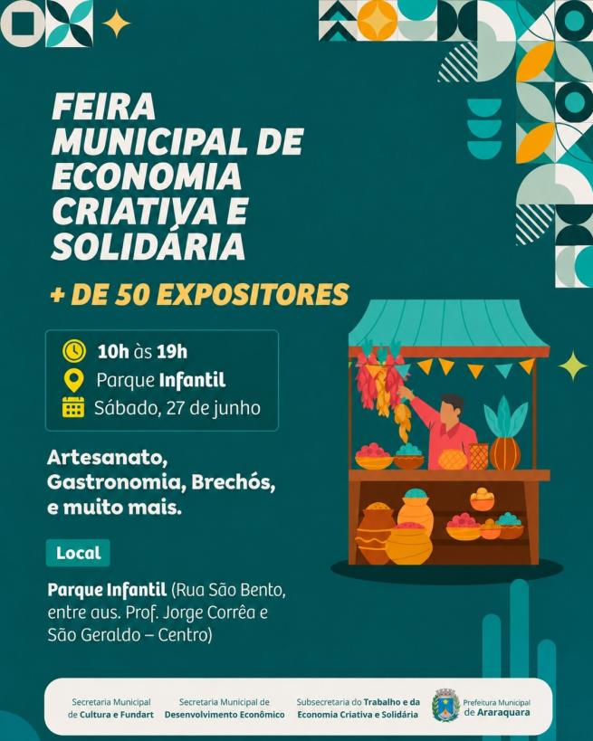 Araraquara promove nova edição da Feira Municipal de Economia Criativa e Solidária no Parque Infantil