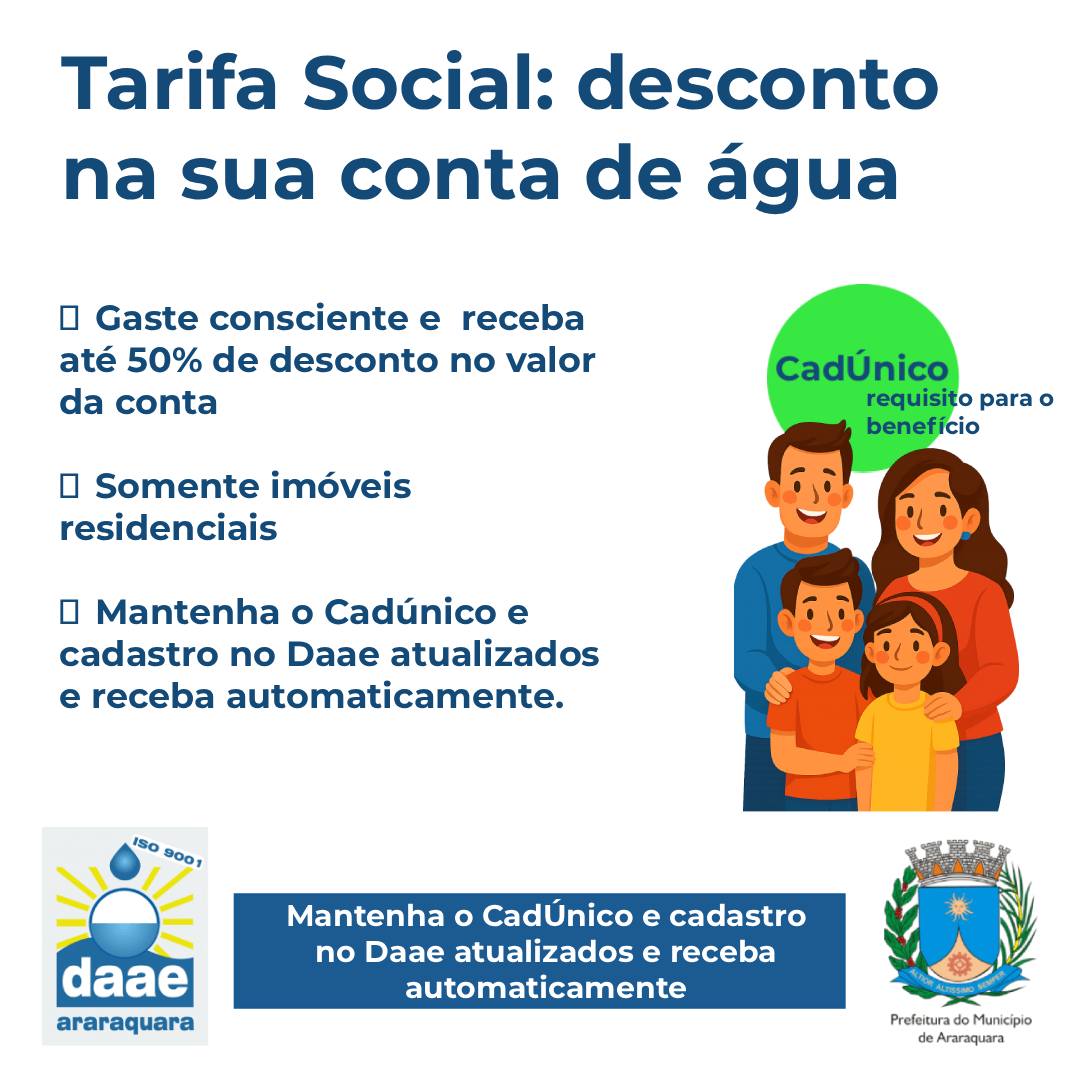 Daae oferece Tarifa Social com descontos de até 50% para famílias de Araraquara