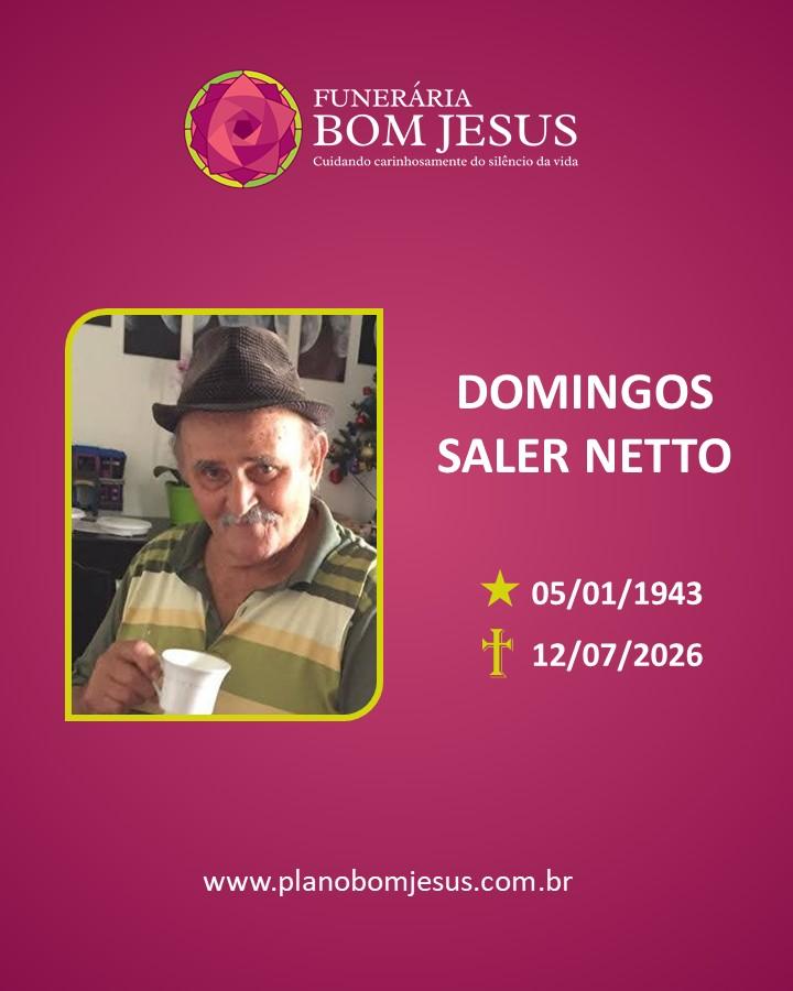 A Funerária Bom Jesus comunica o falecimento do Sr. DOMINGOS SOLER NETTO 