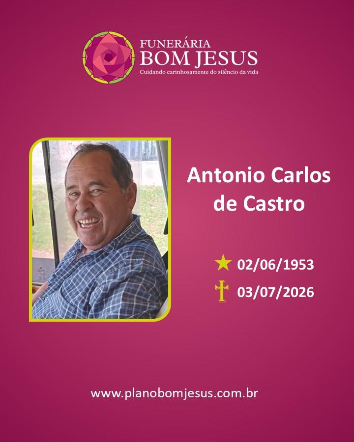 A Funerária Bom Jesus comunica o falecimento do Sr. Antonio Carlos De Castro.