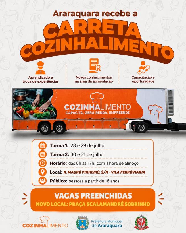 Carreta cozinhalimento tem novo local de aulas
