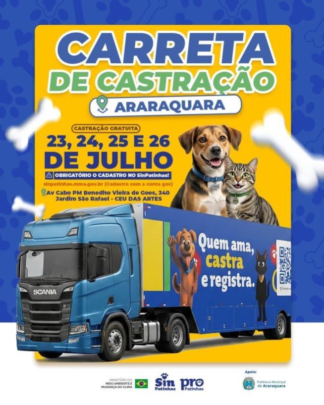 Carreta de Castração chega a Araraquara para oferecer castração gratuita de cães e gatos