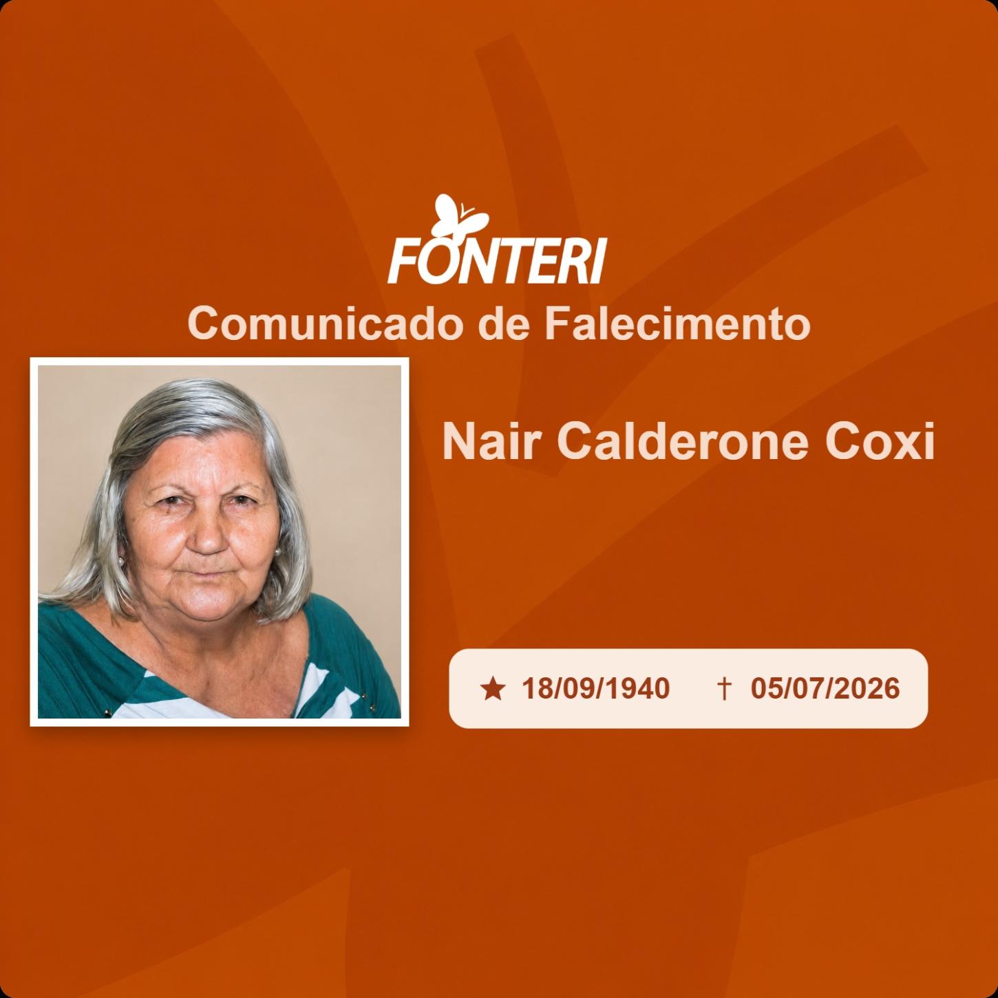 Com pesar, nos despedimos da Sra. Nair Calderone Coxi.