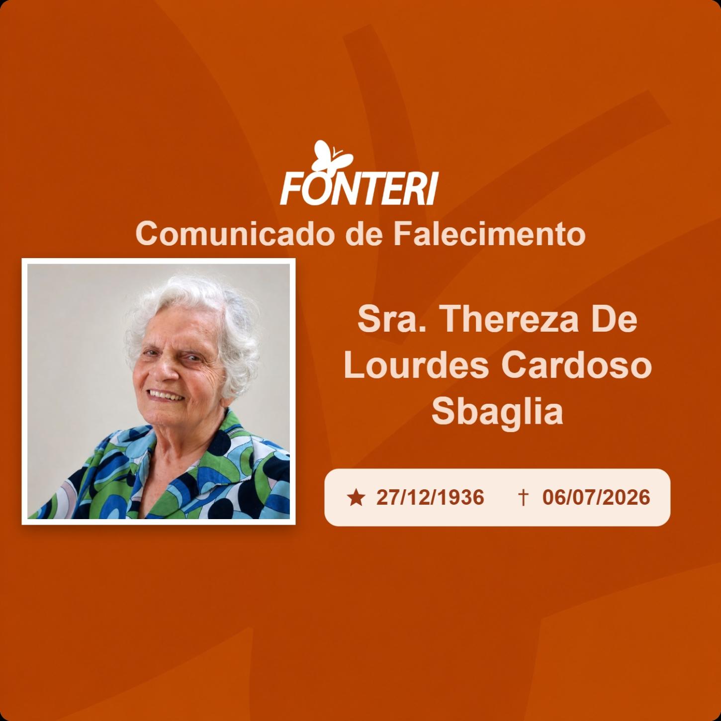 Com pesar, nos despedimos da Sra. Thereza de Lourdes Cardoso Sbaglia