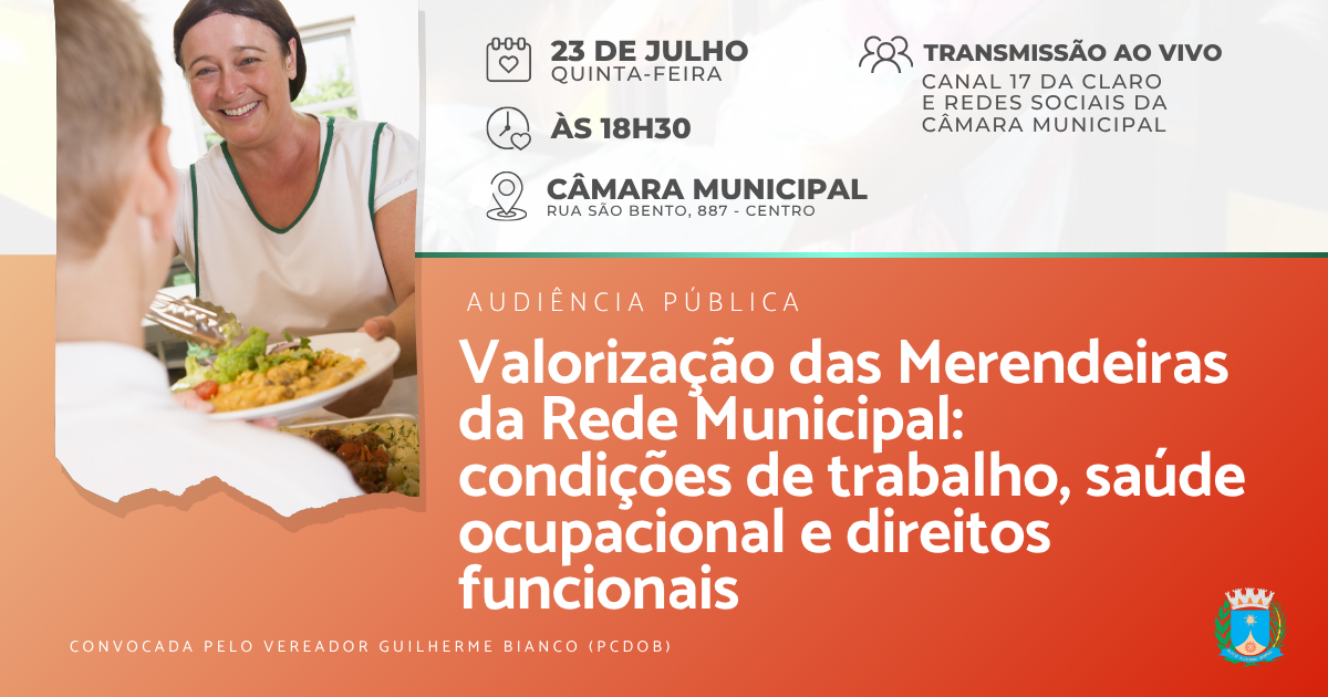 Câmara Municipal pautará condições de trabalho das merendeiras escolares em audiência