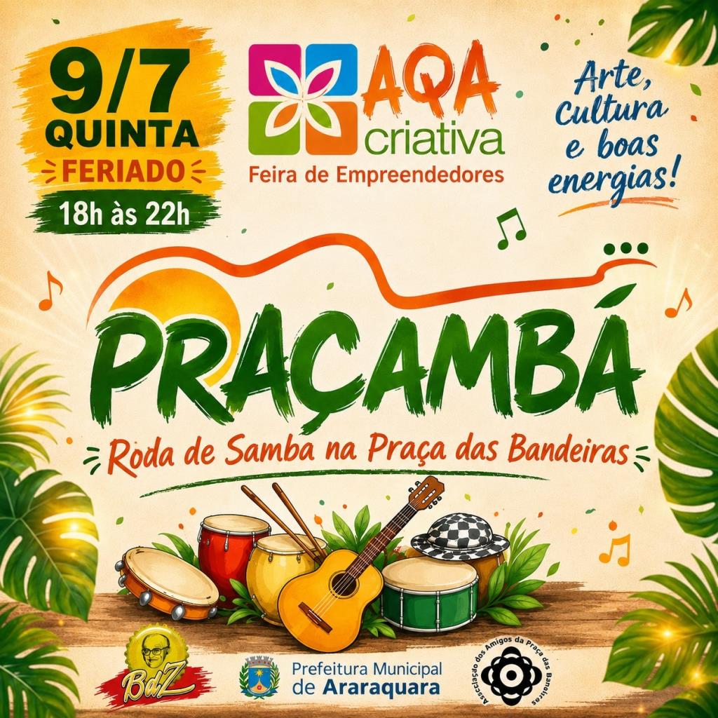 Feriado terá samba gratuito e feira criativa na Praça das Bandeiras